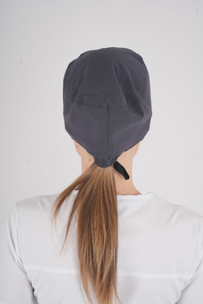 Unisex Düz Antrasit Doktor Hemşire Hastane Aşçı Medikal Cerrahi Bonesi-Nur Medikal Giyim