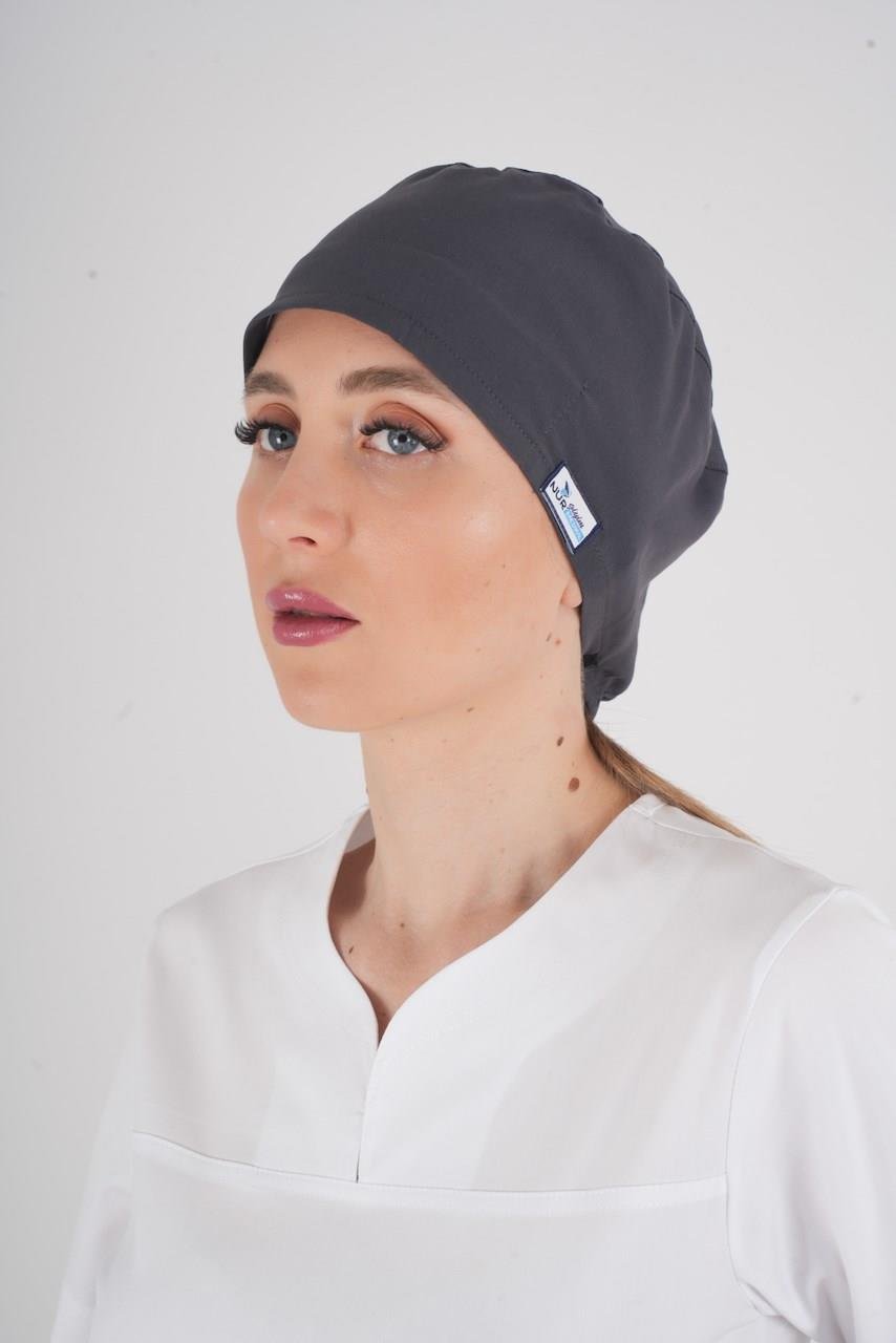 Unisex Düz Antrasit Doktor Hemşire Hastane Aşçı Medikal Cerrahi Bonesi-Nur Medikal Giyim