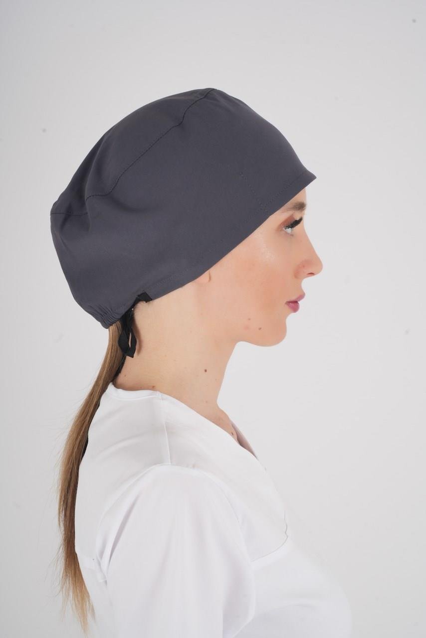 Unisex Düz Antrasit Doktor Hemşire Hastane Aşçı Medikal Cerrahi Bonesi-Nur Medikal Giyim