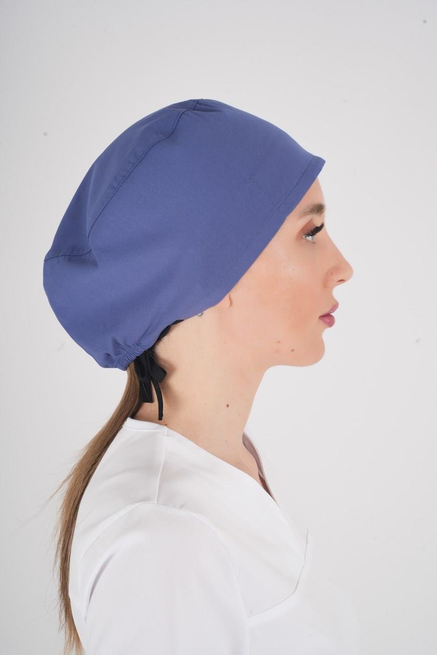 Unisex Düz Fırtına Mavi Doktor Hemşire Hastane Aşçı Medikal Cerrahi Bonesi-Nur Medikal Giyim