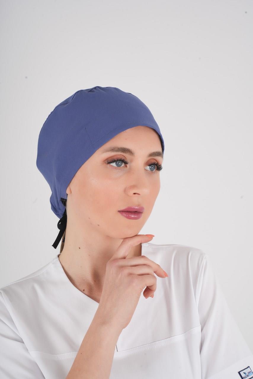 Unisex Düz Fırtına Mavi Doktor Hemşire Hastane Aşçı Medikal Cerrahi Bonesi-Nur Medikal Giyim