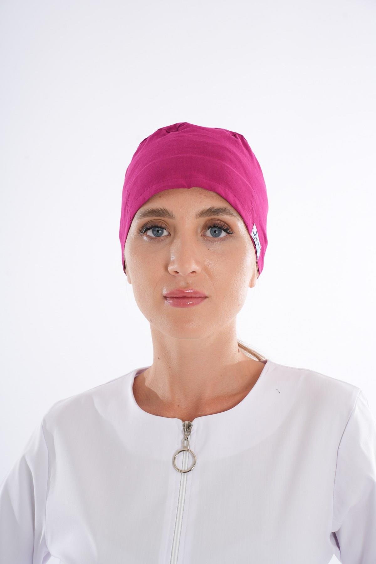 Unisex Düz Fuşya Doktor Hemşire Hastane Medikal Hastane Aşçı Cerrahi Bonesi-Nur Medikal Giyim