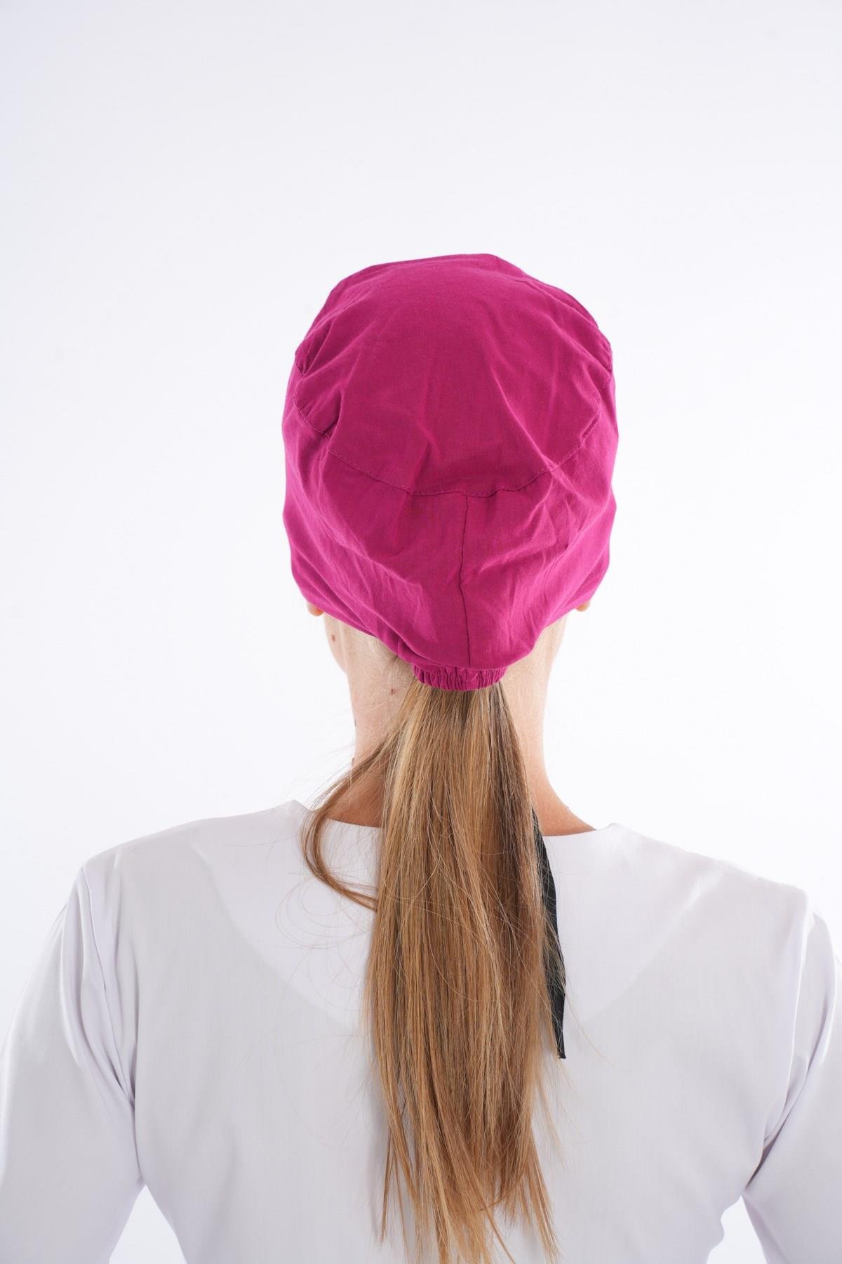 Unisex Düz Fuşya Doktor Hemşire Hastane Medikal Hastane Aşçı Cerrahi Bonesi-Nur Medikal Giyim