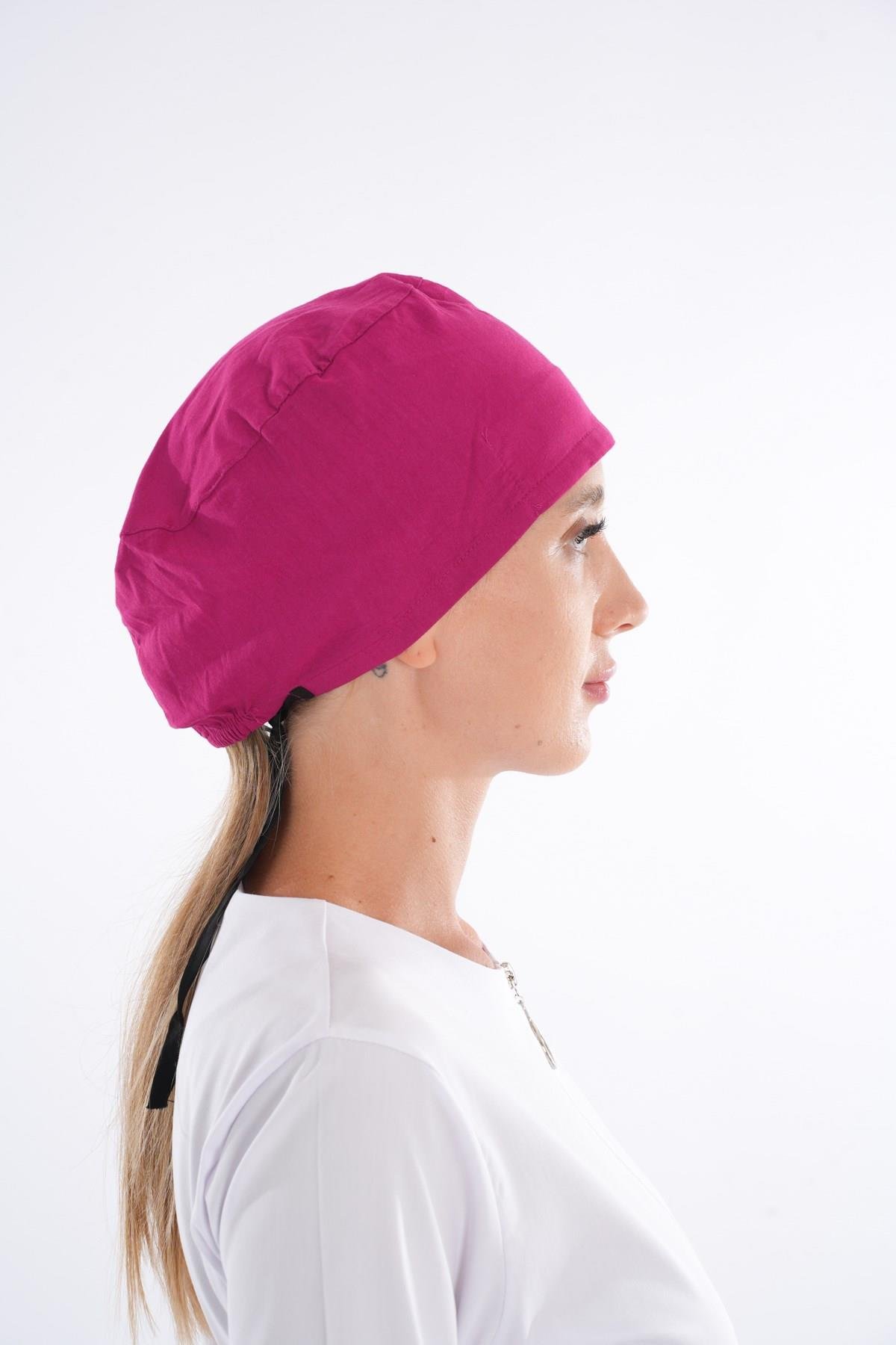 Unisex Düz Fuşya Doktor Hemşire Hastane Medikal Hastane Aşçı Cerrahi Bonesi-Nur Medikal Giyim