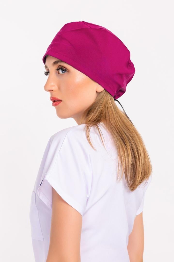 Unisex Düz Koyu Pembe Doktor Hemşire Hastane Medikal Cerrahi Bonesi-Nur Medikal Giyim