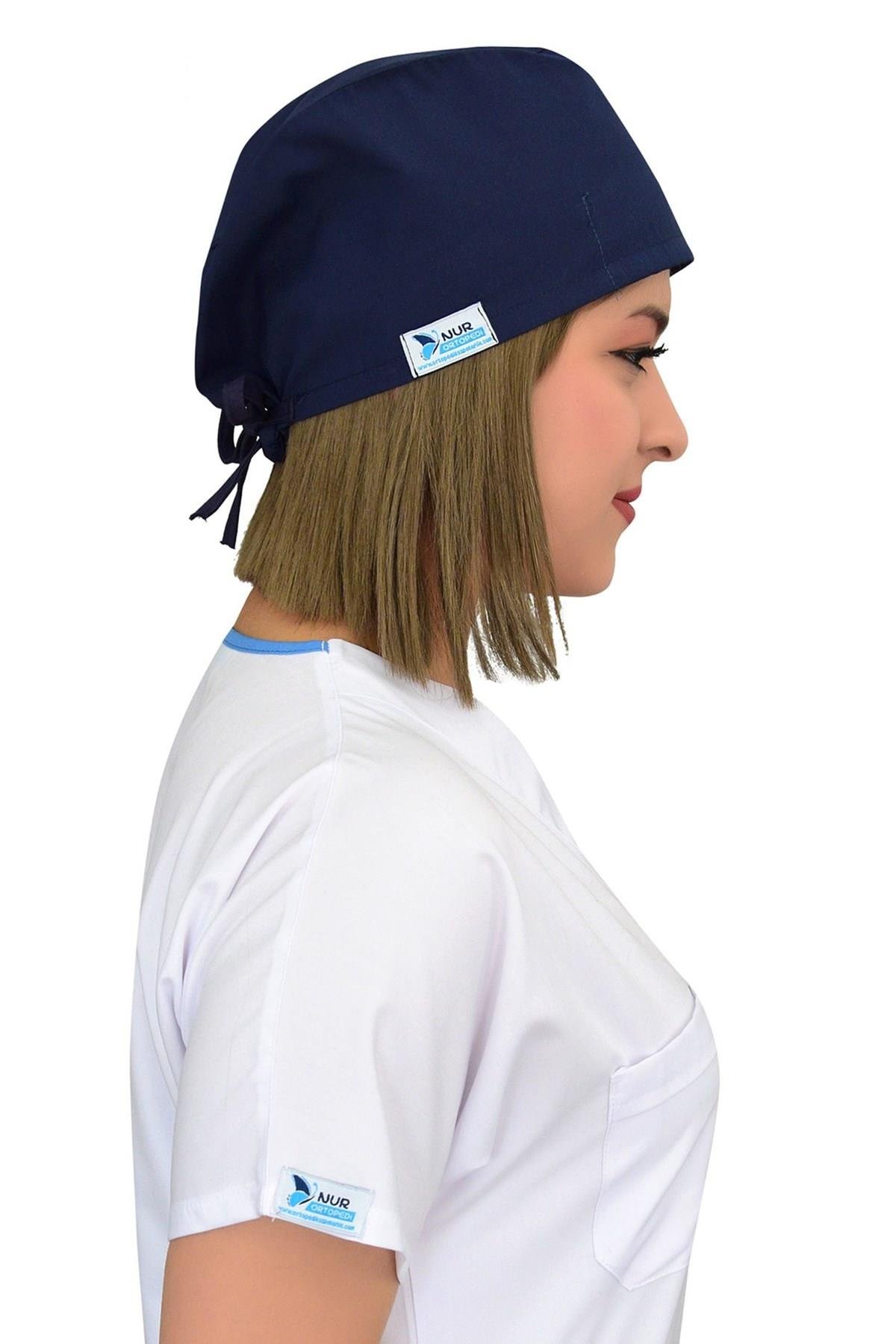 Unisex Düz Lacivert Renk Cerrahi Bone Hemşire Doktor Saç Bonesi-Nur Medikal Giyim