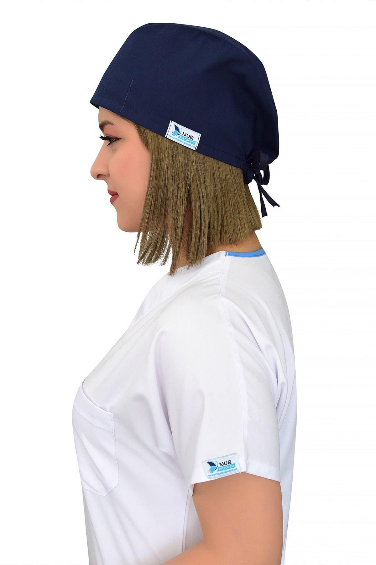 Unisex Düz Lacivert Renk Cerrahi Bone Hemşire Doktor Saç Bonesi-Nur Medikal Giyim