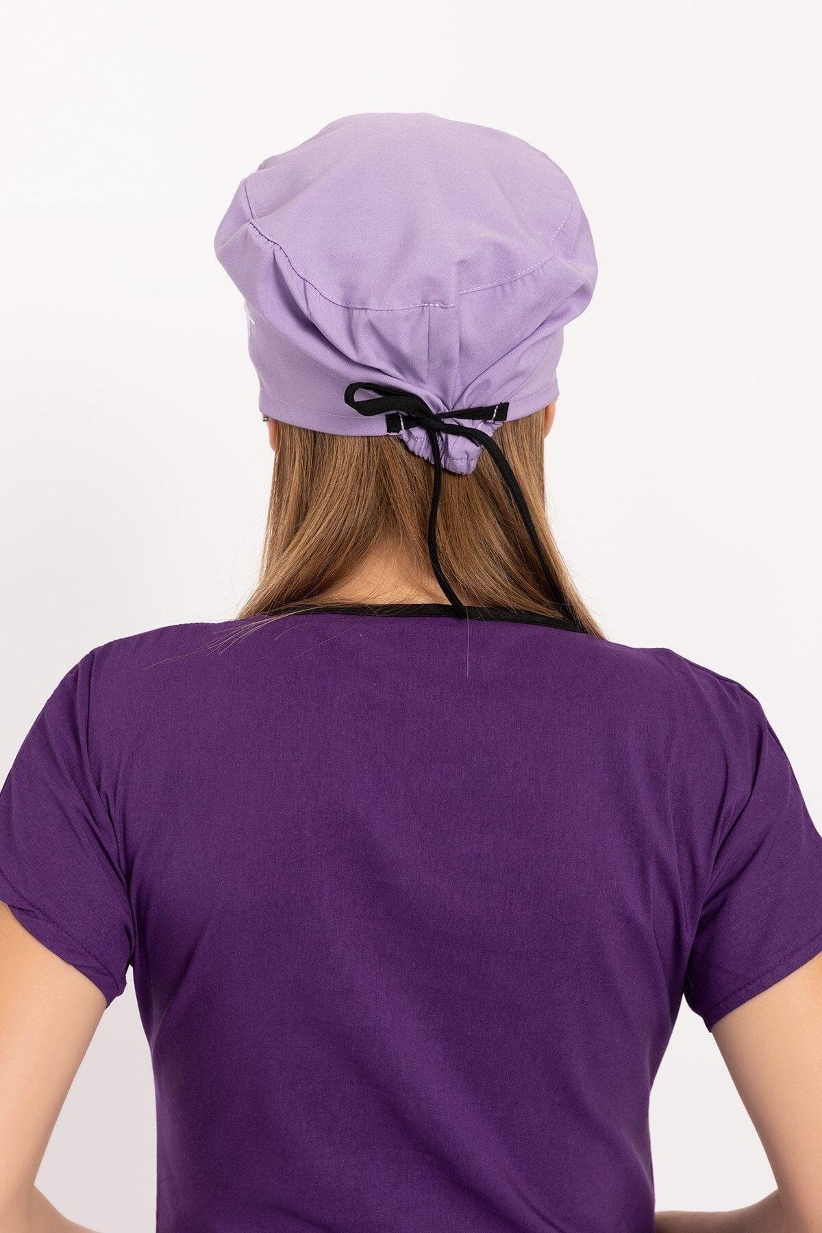 Unisex Düz Lila Renk Desenli Doktor Cerrahi Bone Hemşire Saç Bonesi-Nur Medikal Giyim