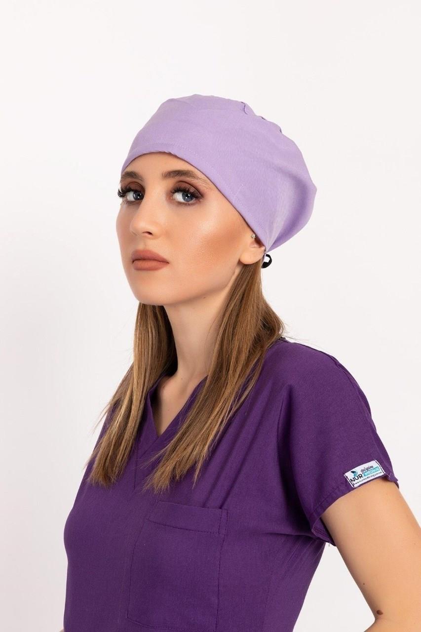 Unisex Düz Lila Renk Desenli Doktor Cerrahi Bone Hemşire Saç Bonesi-Nur Medikal Giyim