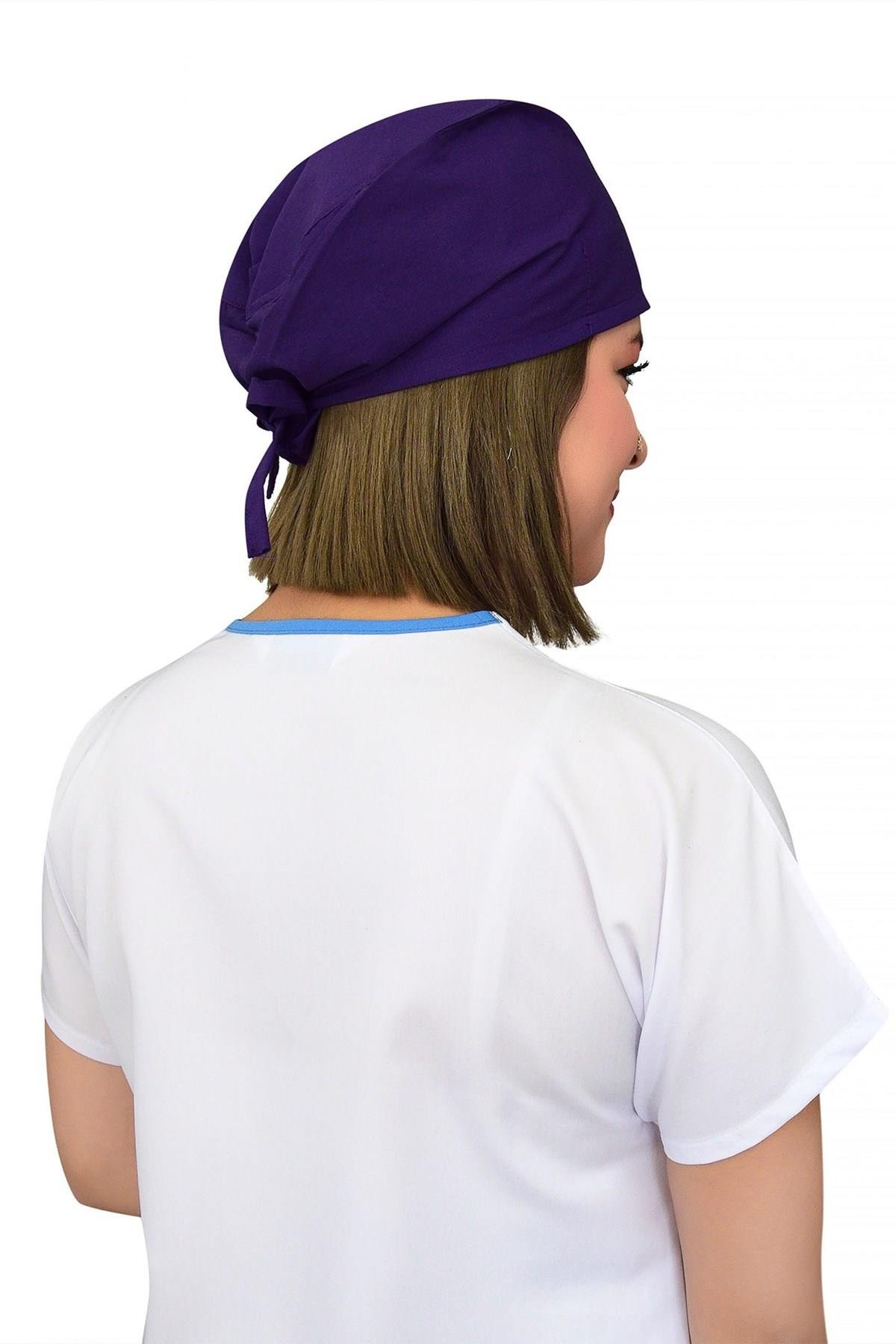 Unisex Düz Mor Renk Cerrahi Bone Hemşire Doktor Ameliyat Saç Bonesi-Nur Medikal Giyim
