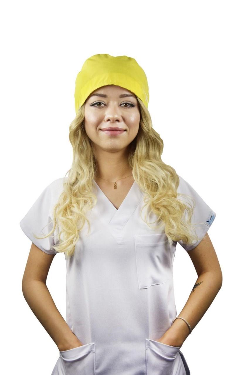 Unisex Düz Sarı Renk Hemşire Cerrahi Bone Doktor Ameliyat Saç Bonesi-Nur Medikal Giyim
