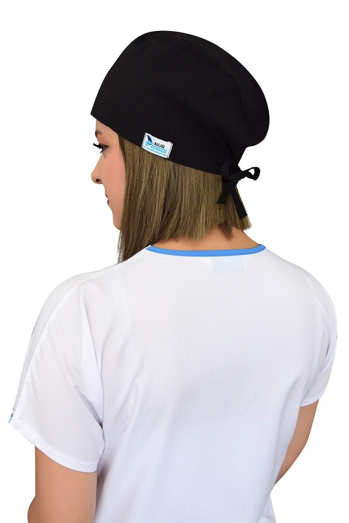 Unisex Düz Siyah Renk Ameliyat Bonesi Hemşire Doktor Saç Bonesi-Nur Medikal Giyim