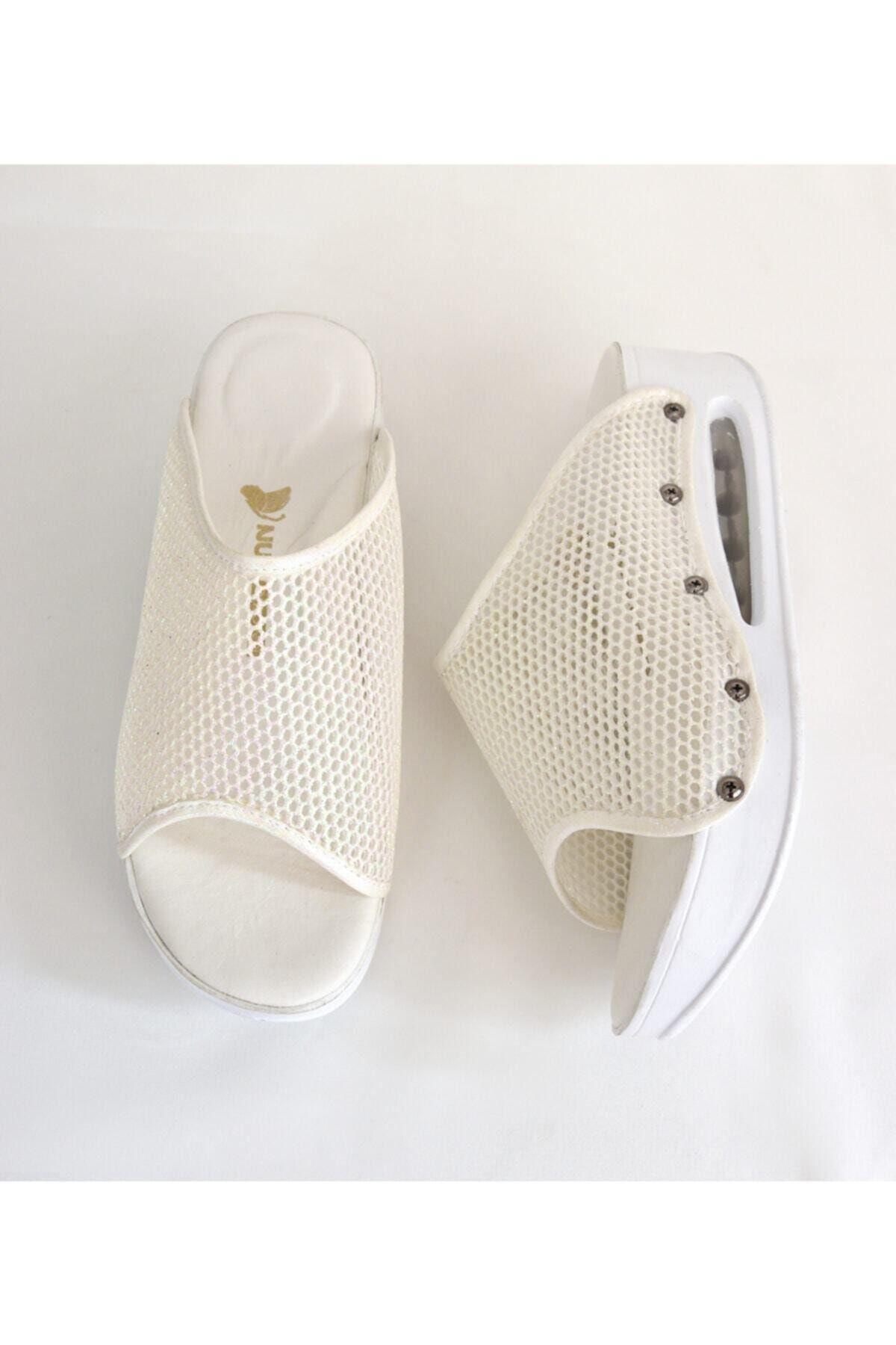 Unisex  Ekru Renk Fileli Açık Model Airmax Terlik-Nur Ortopedi