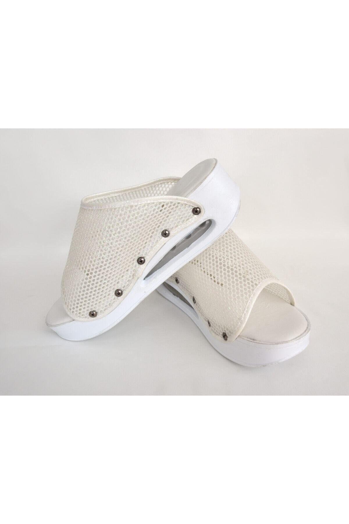 Unisex  Ekru Renk Fileli Açık Model Airmax Terlik-Nur Ortopedi