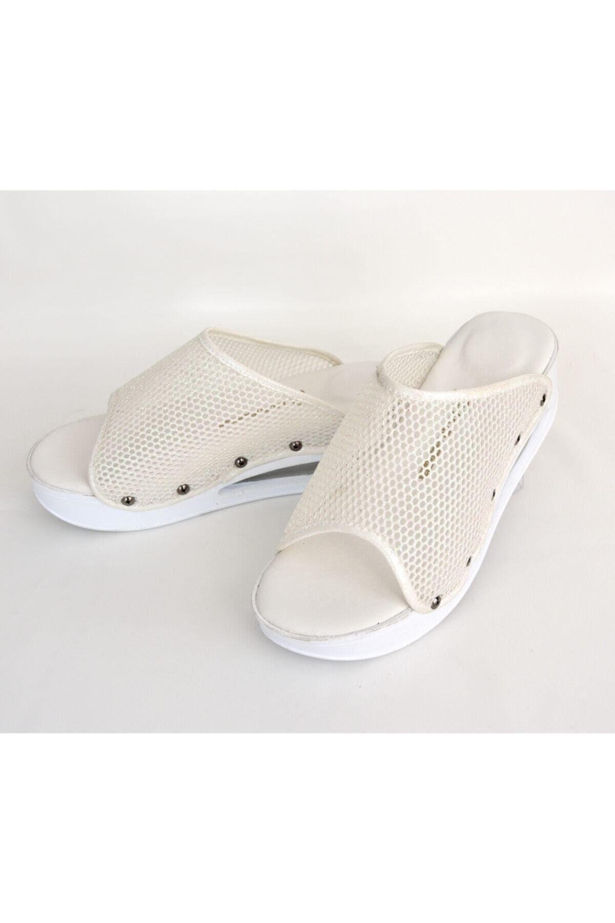 Unisex  Ekru Renk Fileli Açık Model Airmax Terlik-Nur Ortopedi