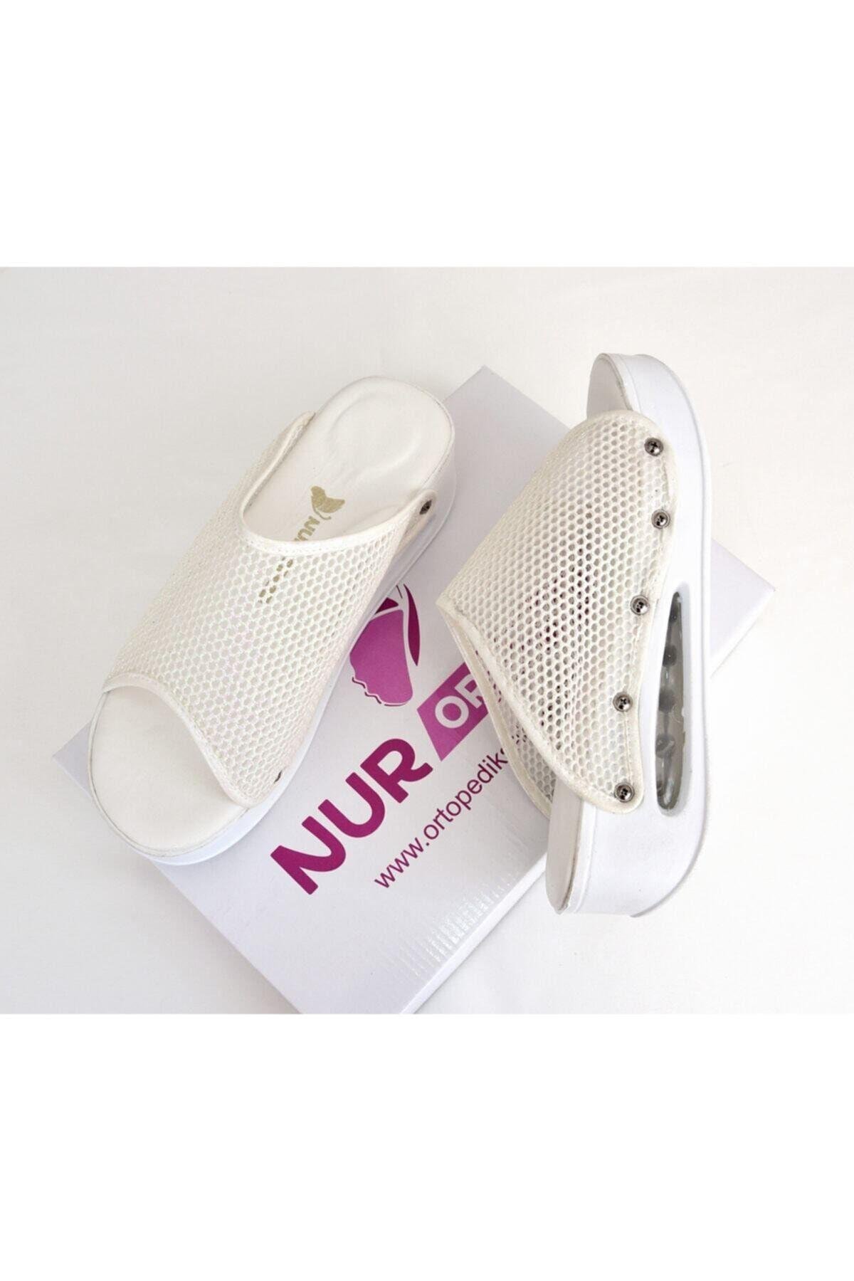 Unisex  Ekru Renk Fileli Açık Model Airmax Terlik-Nur Ortopedi