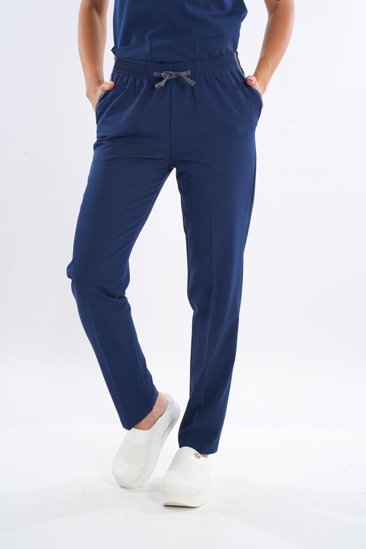 Unisex Elit Likra Lacivert Hemşire Ve Doktor Üniforma Takımı Scrubs-Nur Medikal Giyim