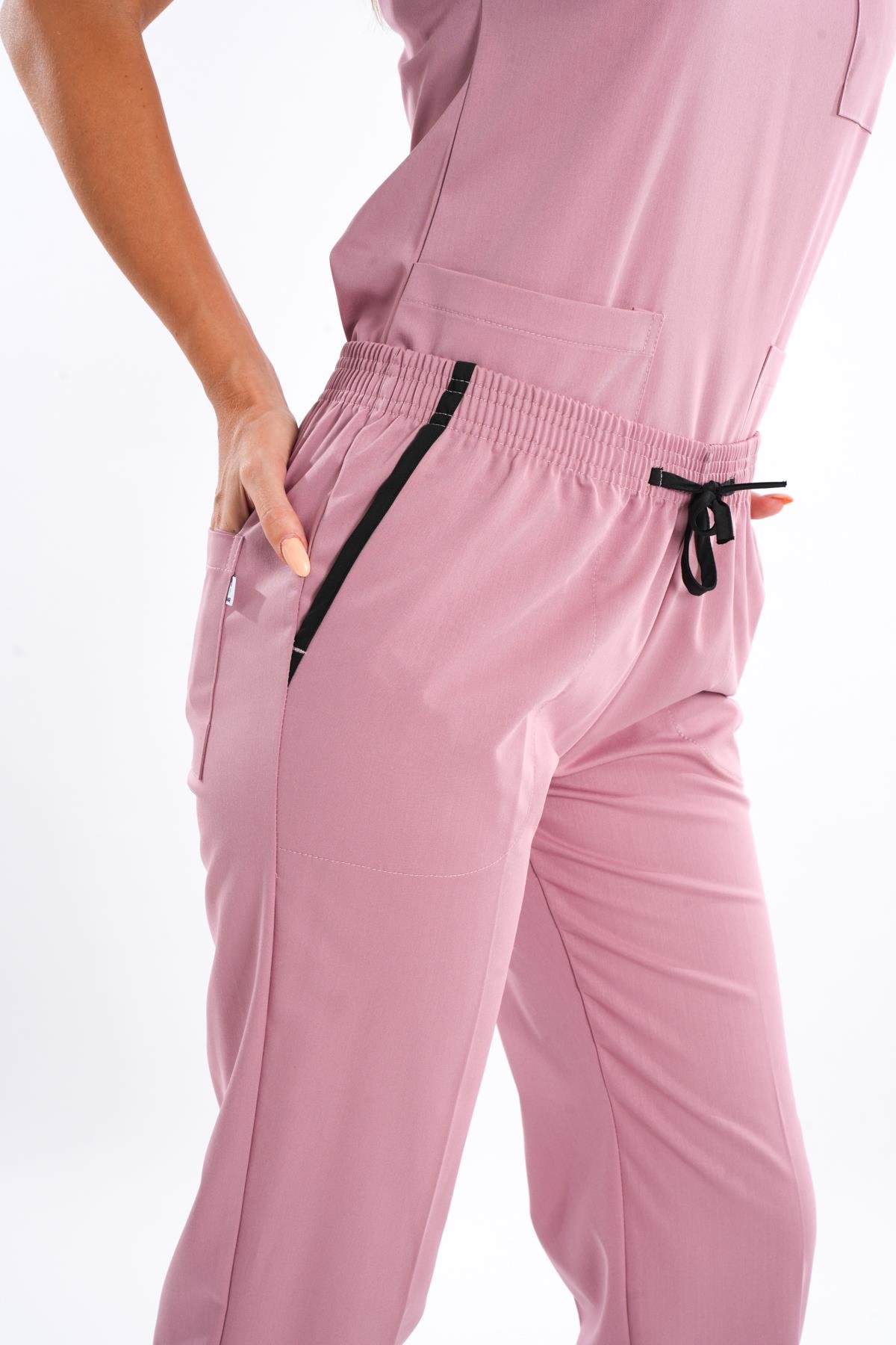 Unisex Elit Likra Pudra Hemşire Ve Doktor Üniforma Takımı Scrubs-Nur Medikal Giyim