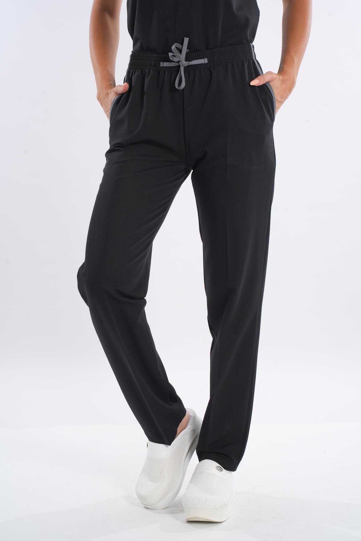 Unisex Elit Likra Siyah Hemşire ve Doktor Üniforma Takımı Scrubs-Nur Medikal Giyim