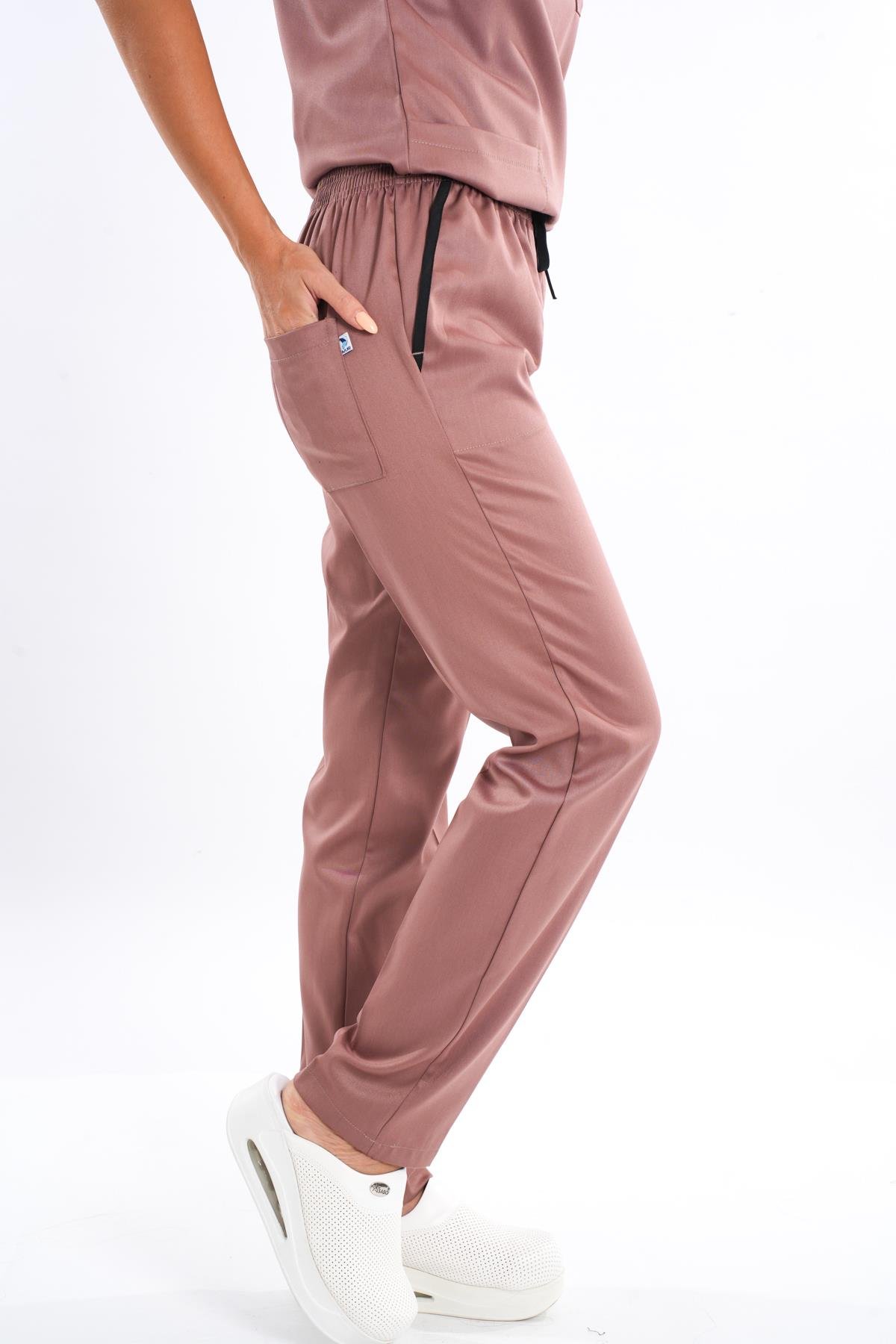 Unisex Elit Likra Sütlü Kahve Hemşire Ve Doktor Üniforma Takımı Scrubs-Nur Medikal Giyim