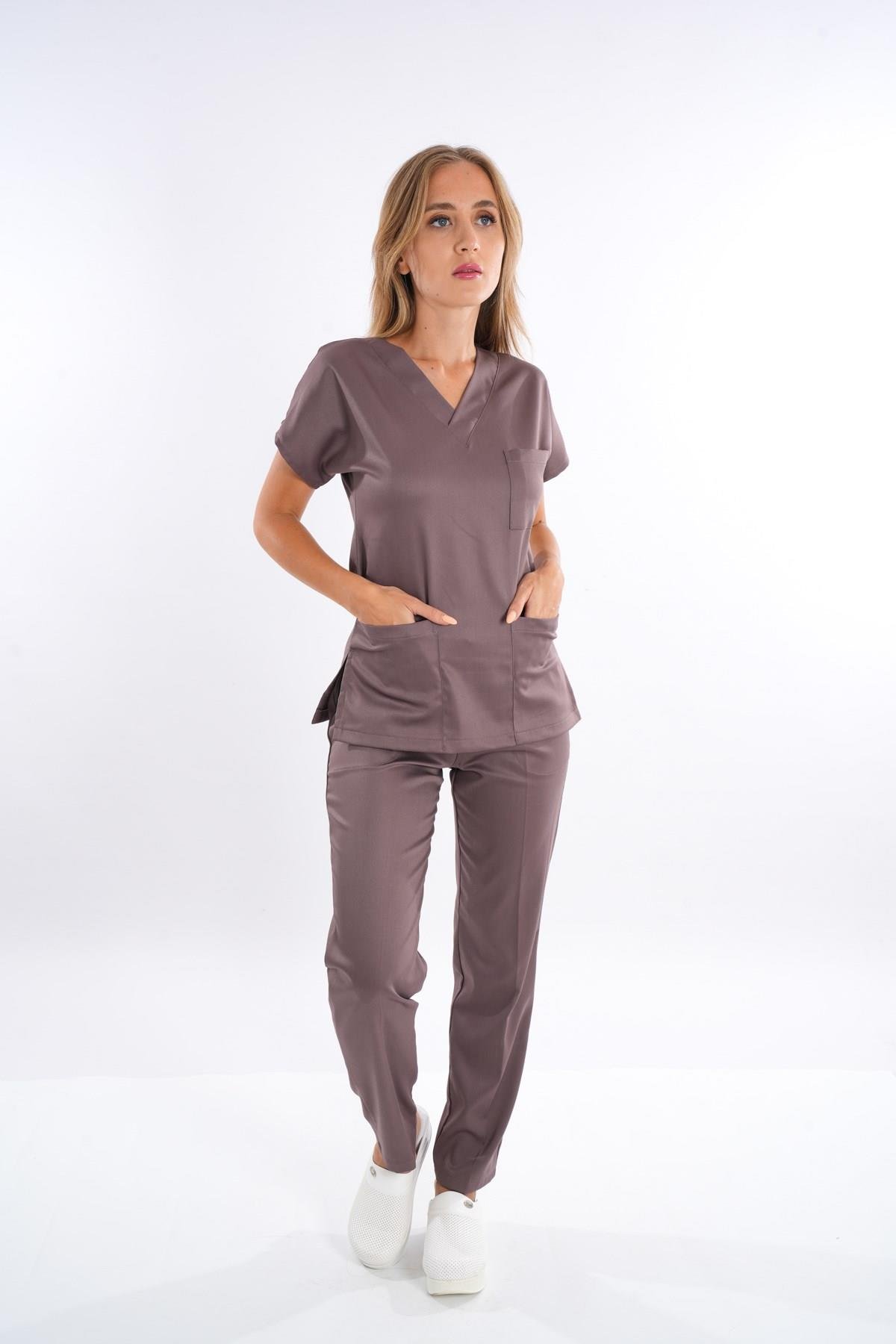 Unisex Elit Likra Vizon Hemşire Ve Doktor Üniforma Takımı Scrubs-Nur Medikal Giyim