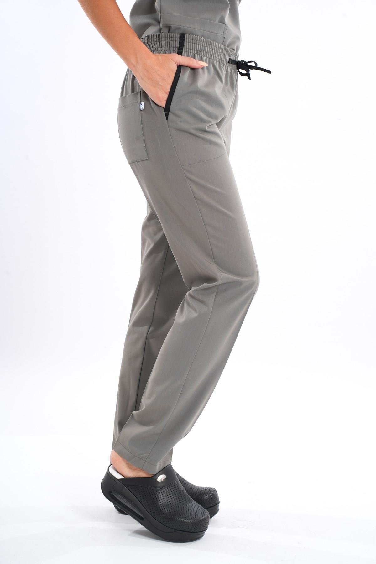 Unisex Elit Likra Zeytin Yeşili Hemşire Doktor Üniforma Takımı Scrubs-Nur Medikal Giyim