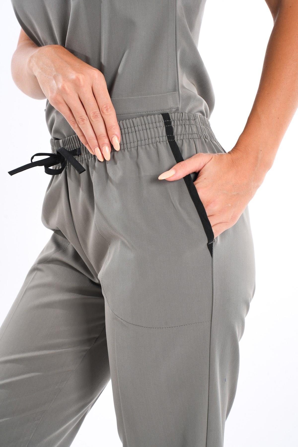 Unisex Elit Likra Zeytin Yeşili Hemşire Doktor Üniforma Takımı Scrubs-Nur Medikal Giyim