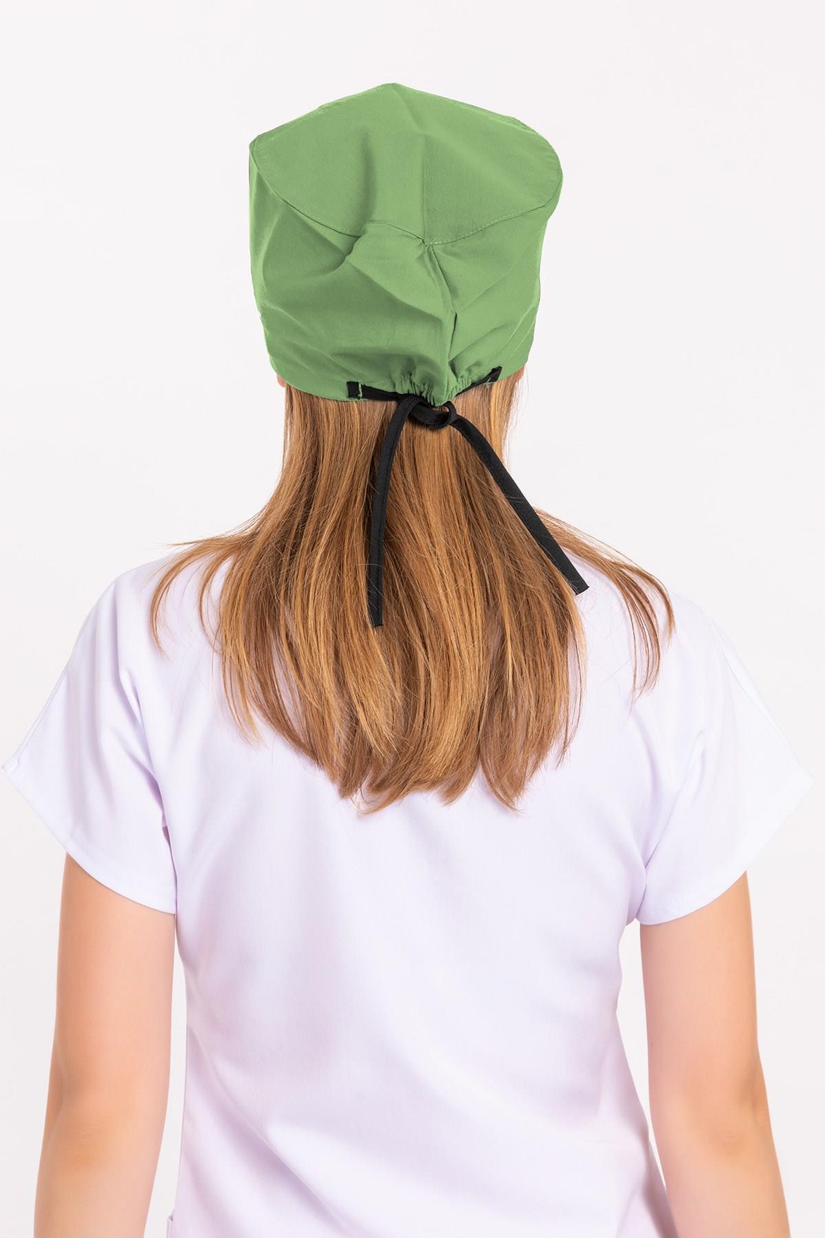 Unisex Fıstık Yeşili Kalp Ritim Nakışlı Doktor Hemşire Hastane Medikal Cerrahi Bonesi-Nur Medikal Giyim