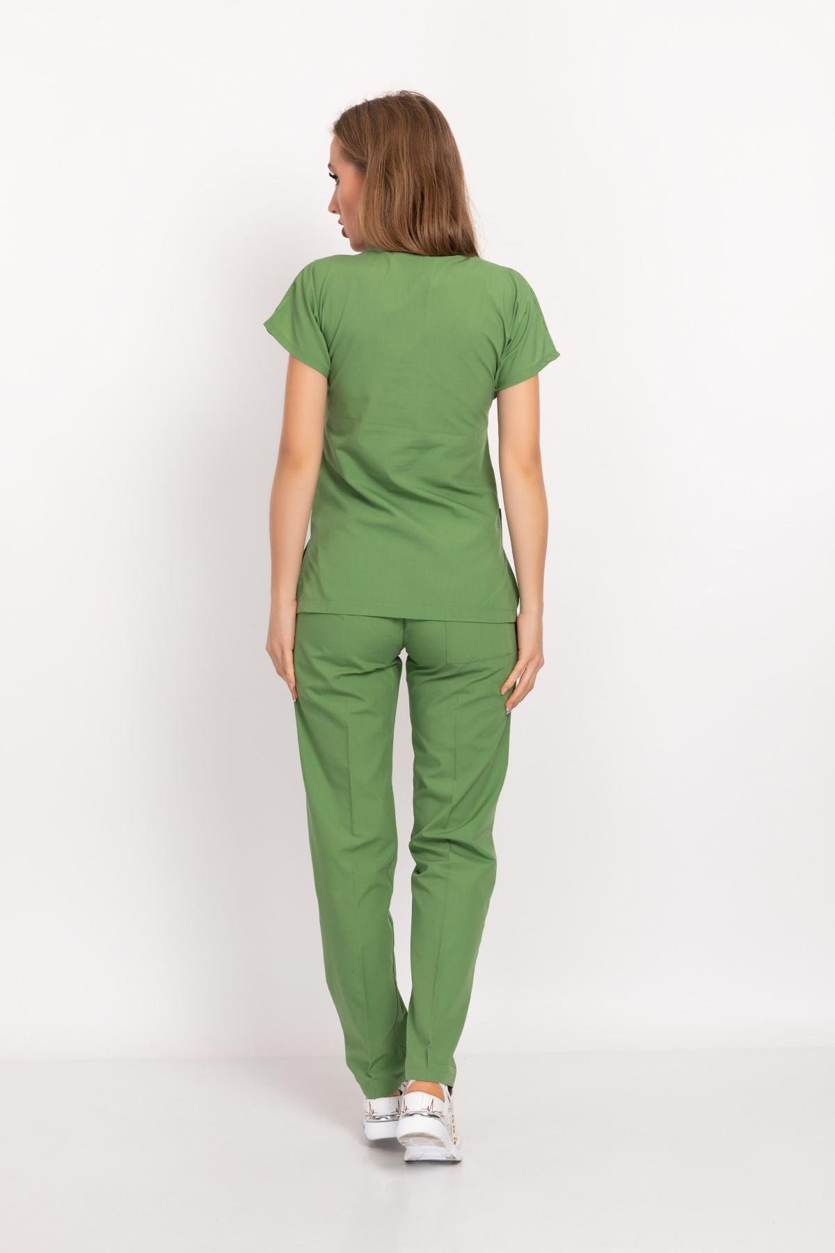 Unisex Fıstık Yeşili Terikoton Doktor Hemşire Takımı Scrubs-Nur Medikal Giyim