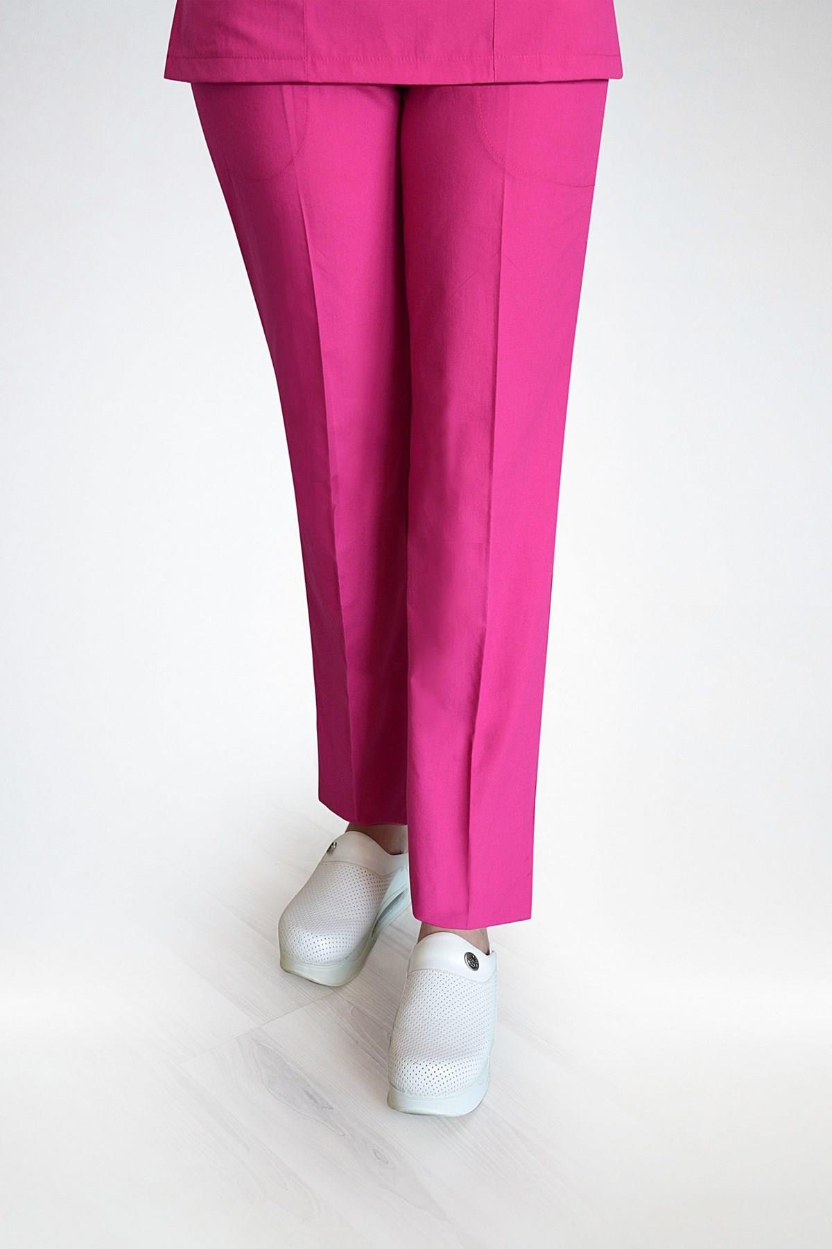 Unisex Fuşya Terikoton Hemşire Doktor Cerrahi Üniforma Takım Scrubs-Nur Medikal Giyim