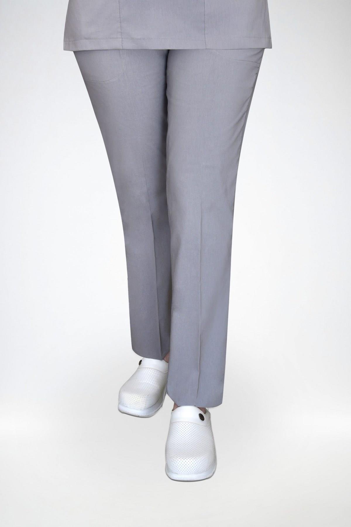 Unisex Gri Renk Soft Likralı Doktor Hemşire Aşçı Tek Alt Pantolon-Nur Medikal Giyim