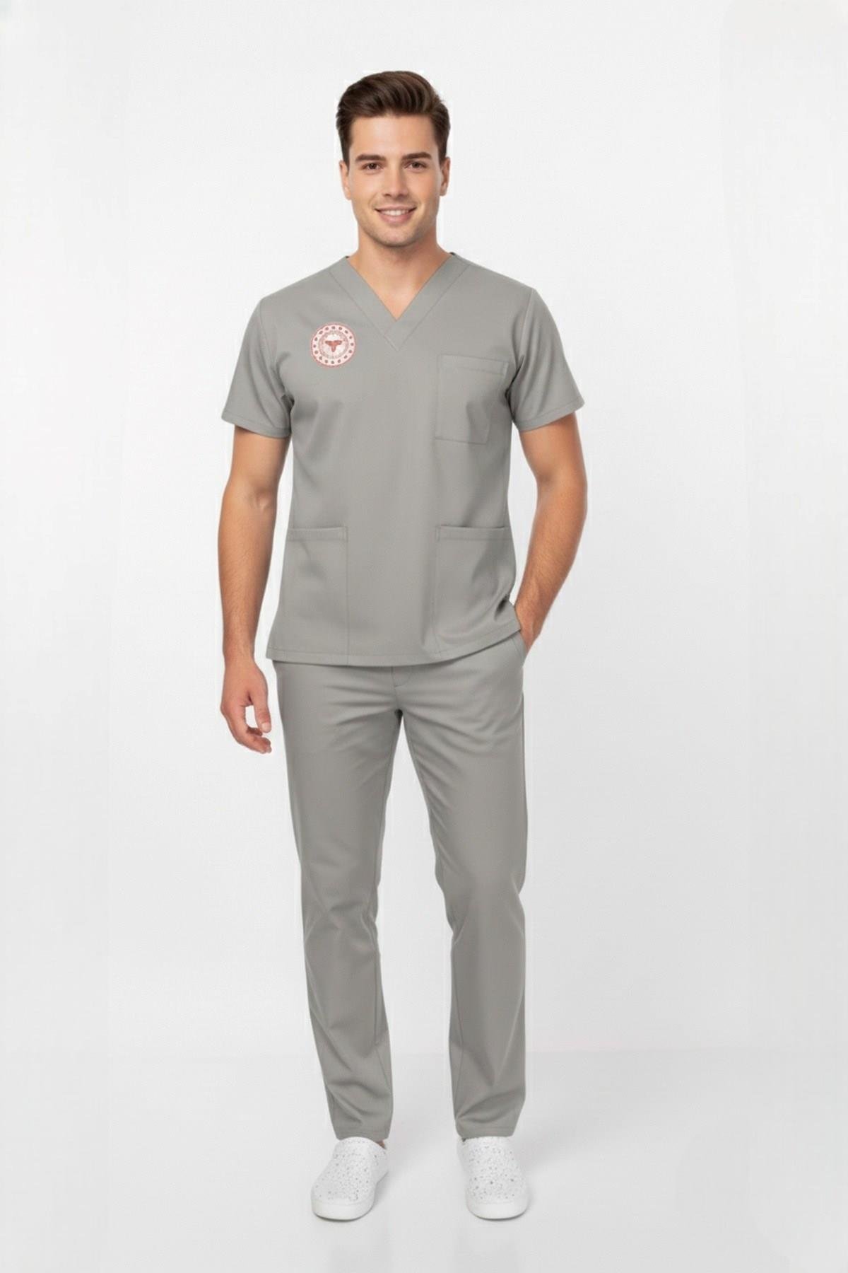 Unisex Gri Teknik Hizmetler Scrubs Üniforma Takım Neutral Gray (Sağlık Bakanlığı Yeni Yön.Uygun)-Nur Medikal Giyim