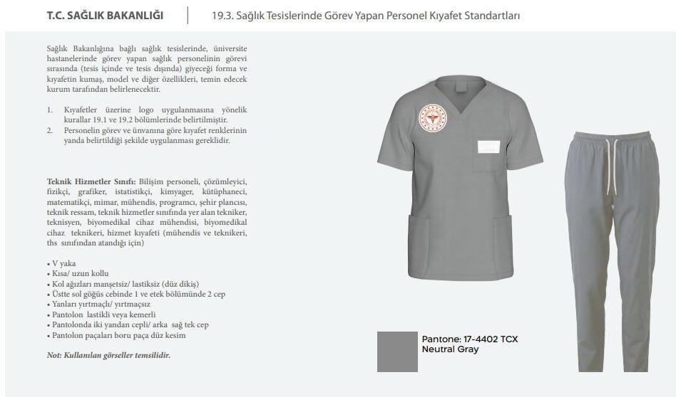 Unisex Gri Teknik Hizmetler Scrubs Üniforma Takım Neutral Gray (Sağlık Bakanlığı Yeni Yön.Uygun)-Nur Medikal Giyim