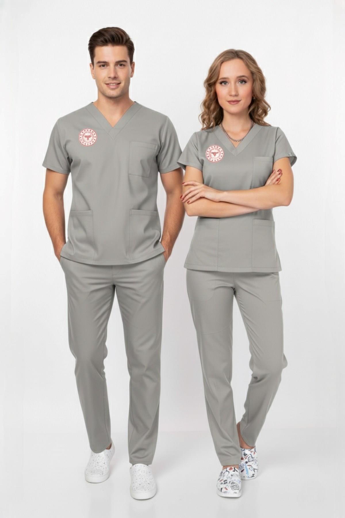 Unisex Gri Teknik Hizmetler Scrubs Üniforma Takım Neutral Gray (Sağlık Bakanlığı Yeni Yön.Uygun)-Nur Medikal Giyim