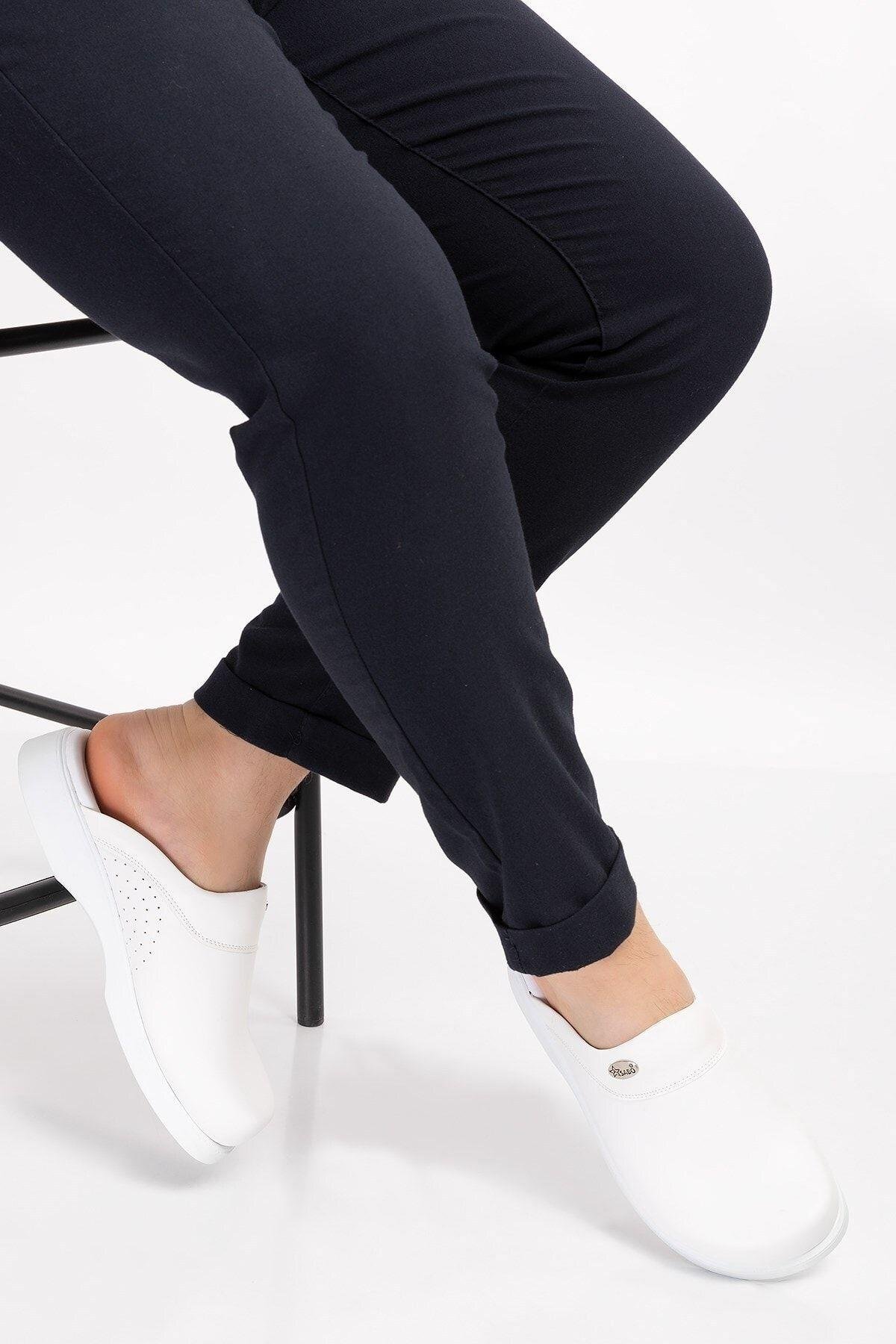 Unisex Kadın Erkek Deliksiz Beyaz Renk Sabo (101 BEYAZ DELİKSİZ) Aşçı Doktor Hemşire Hastane Terliği-Nur Ortopedi