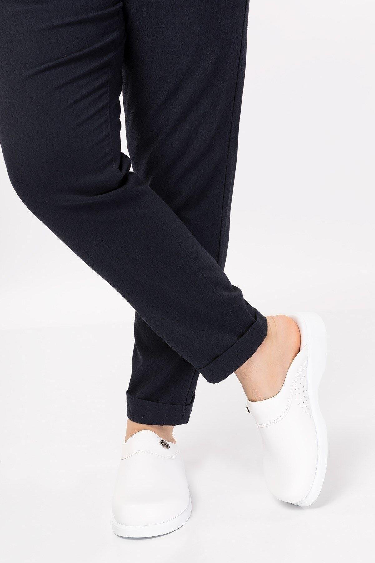 Unisex Kadın Erkek Deliksiz Beyaz Renk Sabo (101 BEYAZ DELİKSİZ) Aşçı Doktor Hemşire Hastane Terliği-Nur Ortopedi