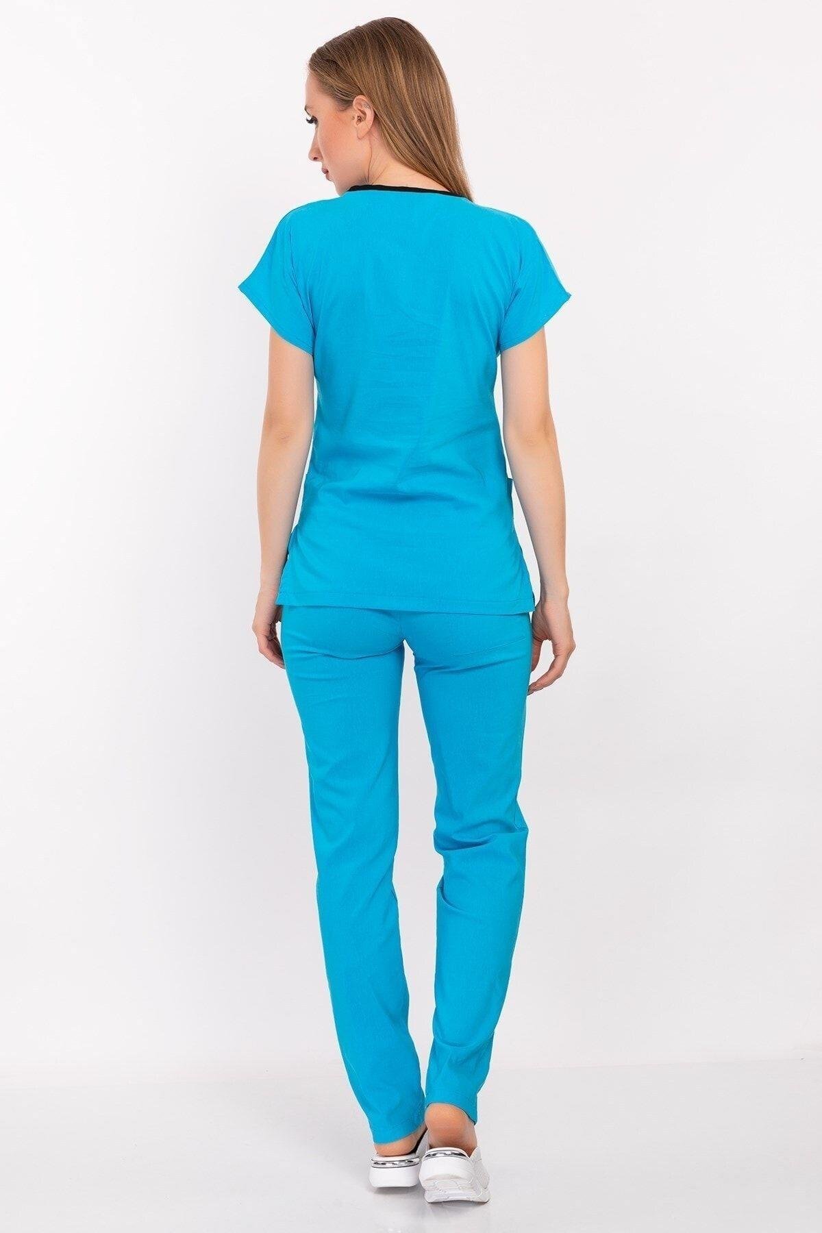 Unisex Kadın Erkek Gökyüzü Likralı Doktor Hemşire Cerrahi Hastane Scrubs Üniforma Takımı-Nur Medikal Giyim