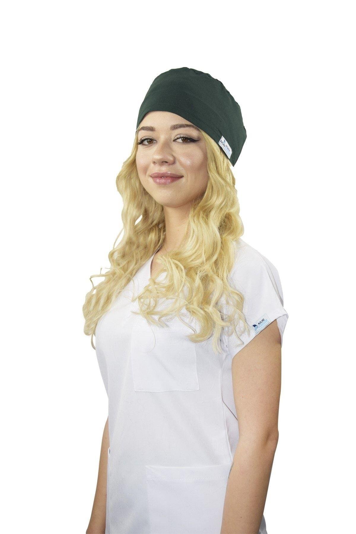 Unisex Kadın Erkek Kadın Erkek Ördekbaşı Yeşili Doktor Hemşire Hastane Medikal Cerrahi Bonesi-Nur Medikal Giyim