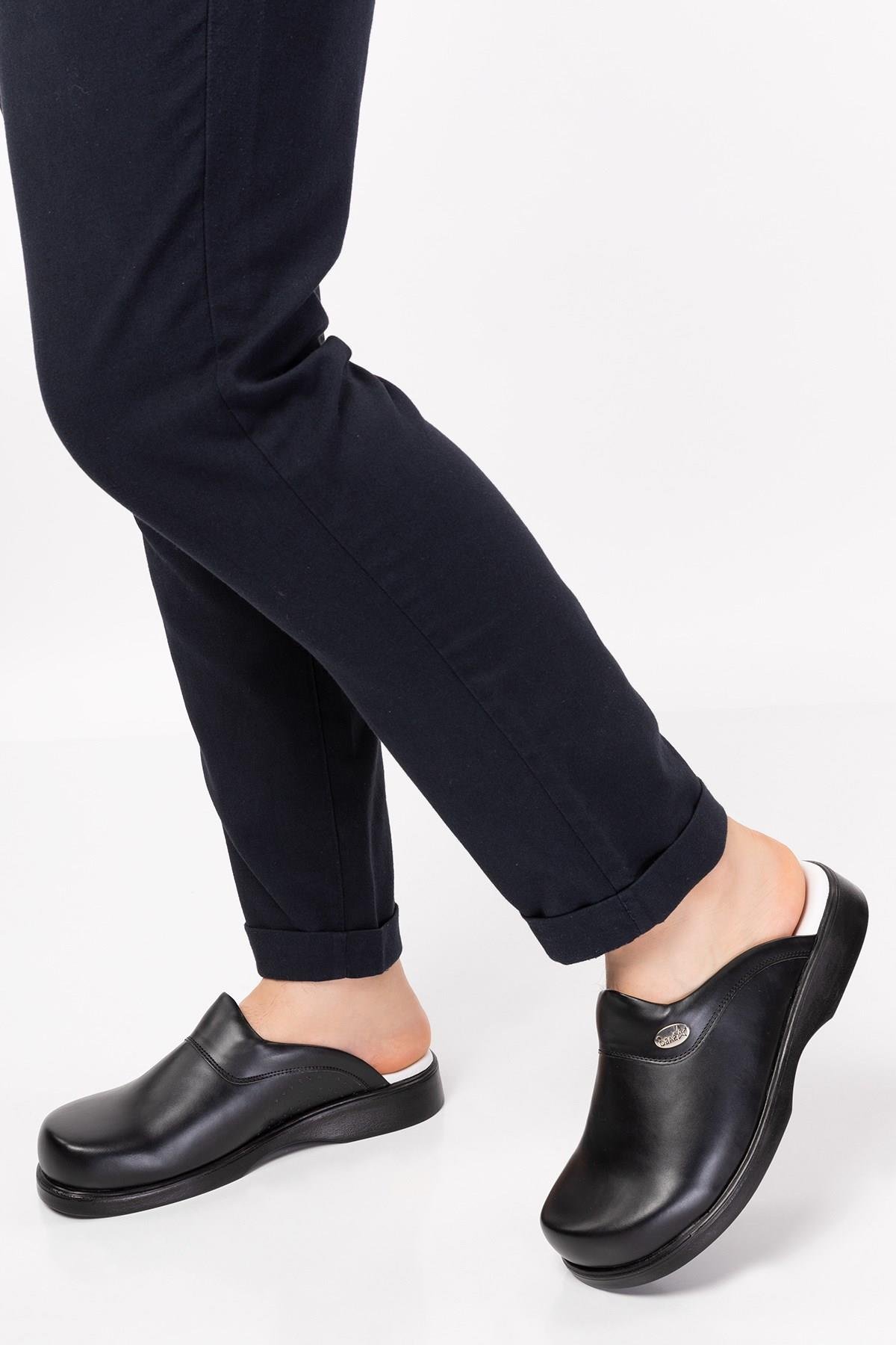 Unisex Kadın Erkek Siyah Deliksiz Klasik Sabo Ortopedik Doktor Hemşire Aşçı Mutfak Terliği-Nur Ortopedi