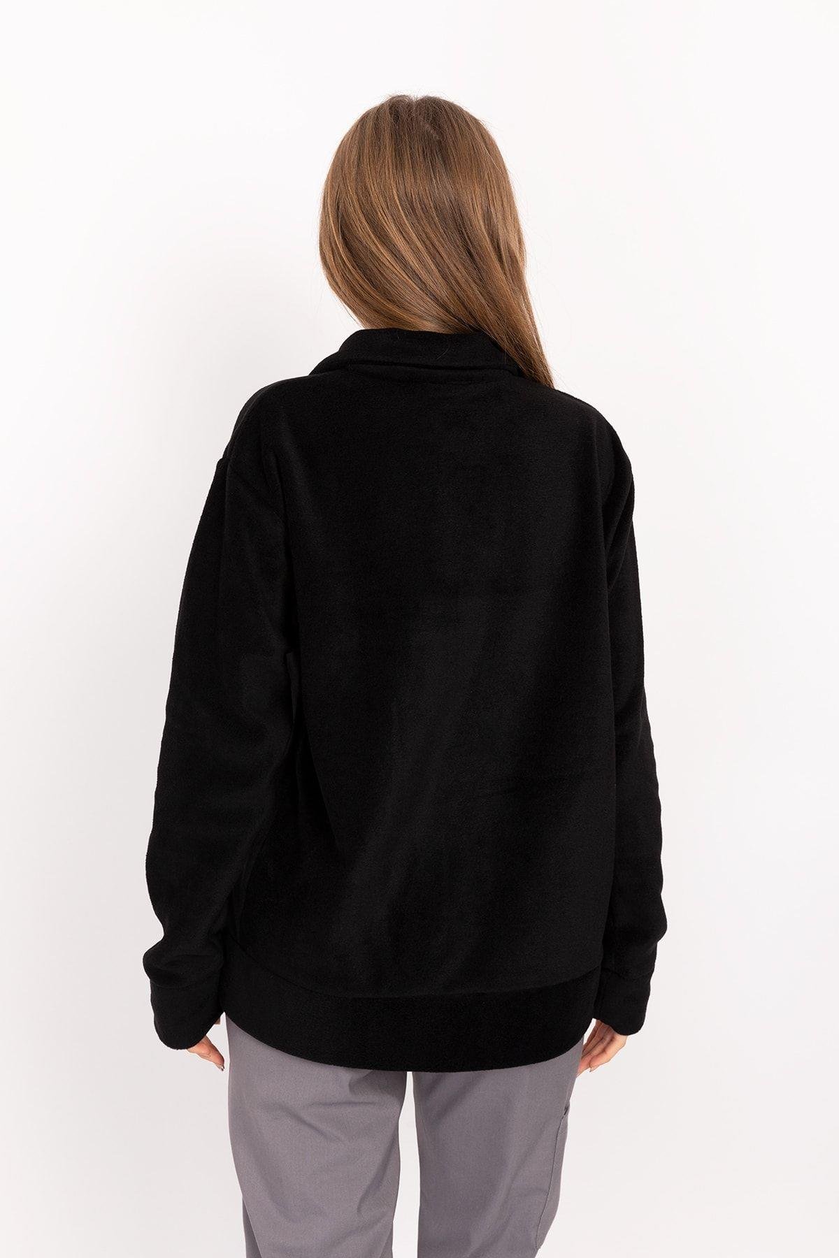 Unisex Kadın Erkek Tek Üst Polar Ceket Siyah Fermuarlı Hemşire Doktor Hastane Poları-Nur Medikal Giyim