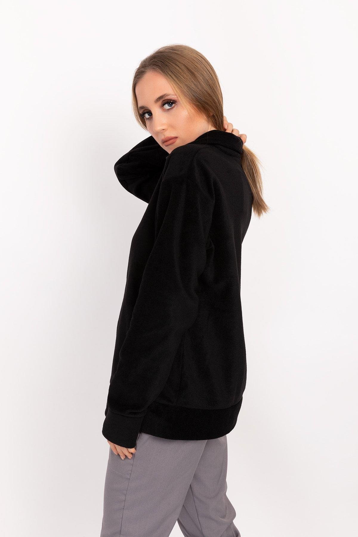 Unisex Kadın Erkek Tek Üst Polar Ceket Siyah Fermuarlı Hemşire Doktor Hastane Poları-Nur Medikal Giyim