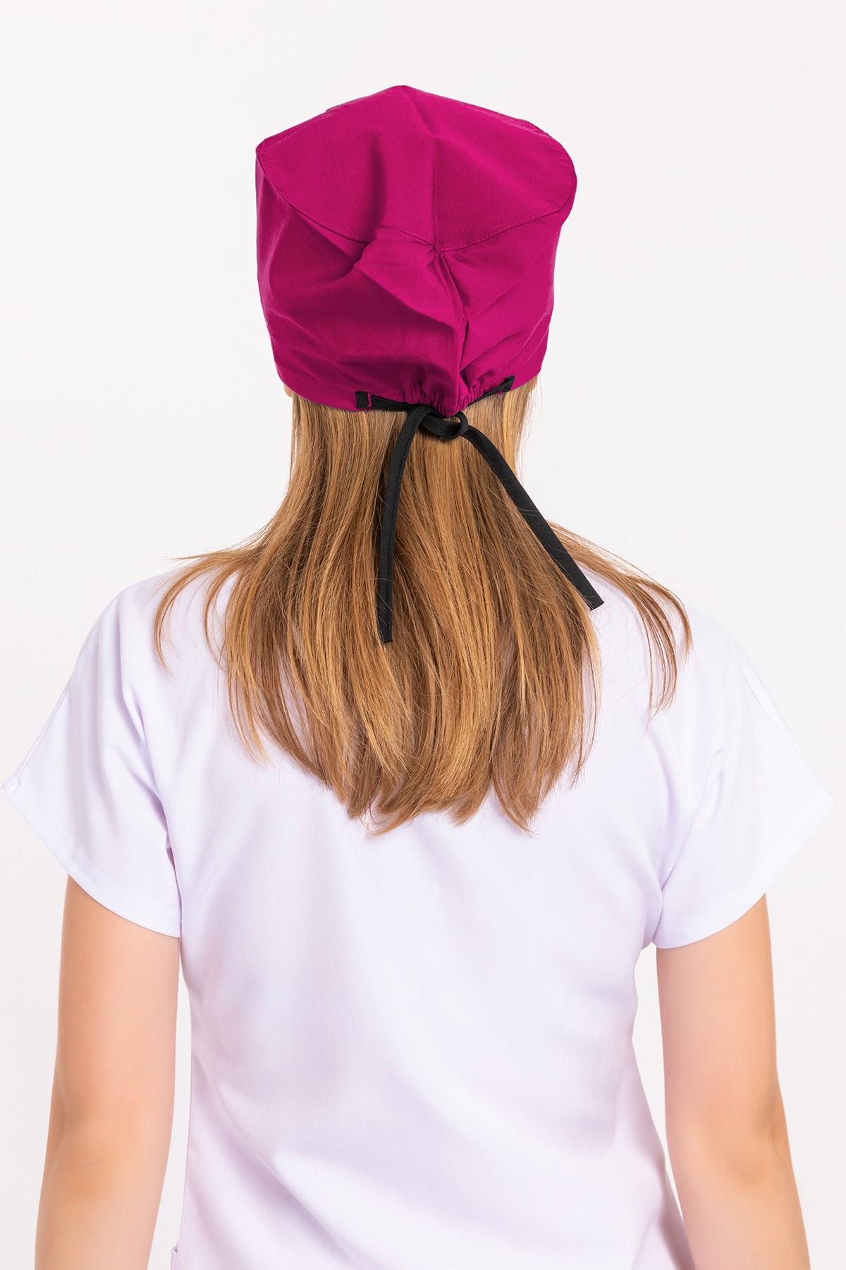 Unisex Koyu Pembe Kalp Ritim Nakışlı Doktor Hemşire Hastane Medikal Cerrahi Bonesi-Nur Medikal Giyim