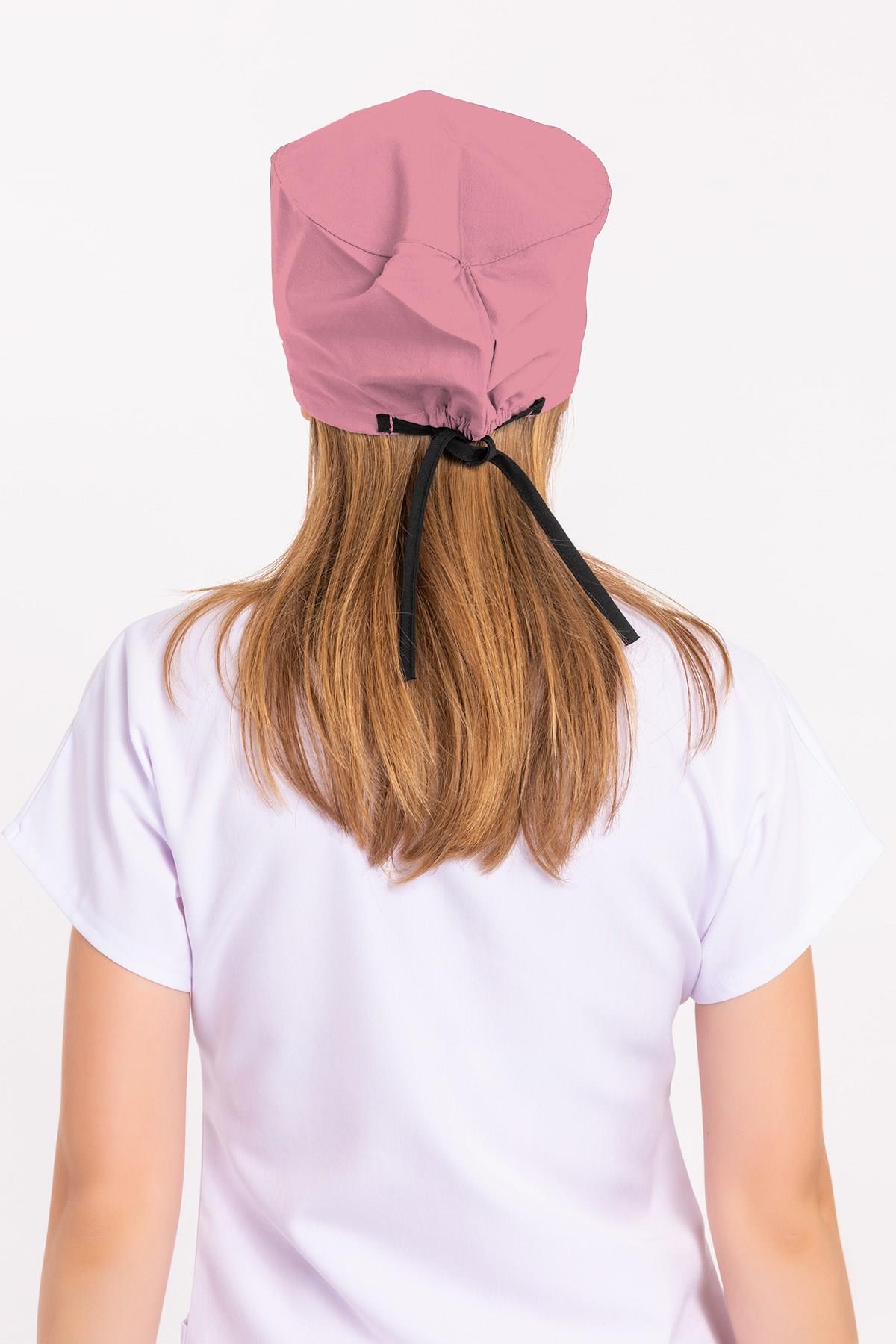 Unisex Koyu Pudra Kalp Ritim Nakışlı Doktor Hemşire Hastane Medikal Cerrahi Bonesi-Nur Medikal Giyim