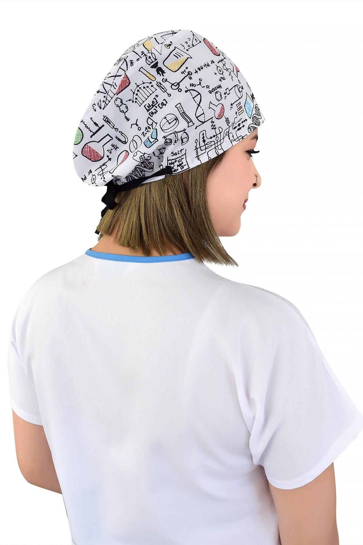 Unisex Laborant Desenli Cerrahi Bone Doktor Hemşire Saç Bonesi-Nur Medikal Giyim