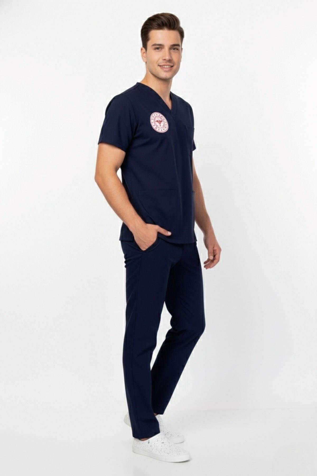 Unisex Lacivert Hemşire Scrubs Üniforma Takım Patriot Blue(Sağlık Bakanlığı Yeni Yönetmeliğe Uygun)-Nur Medikal Giyim