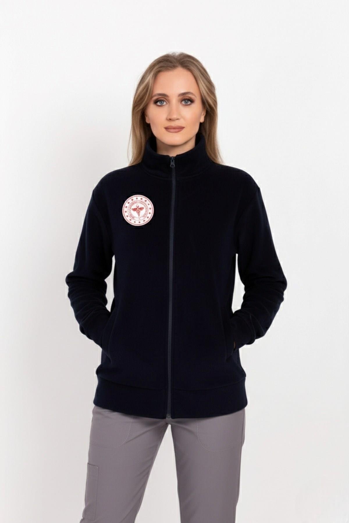 Unisex Lacivert Renk Sağlık Bakanlığı Logolu Fermuarlı Polar-Nur Medikal Giyim