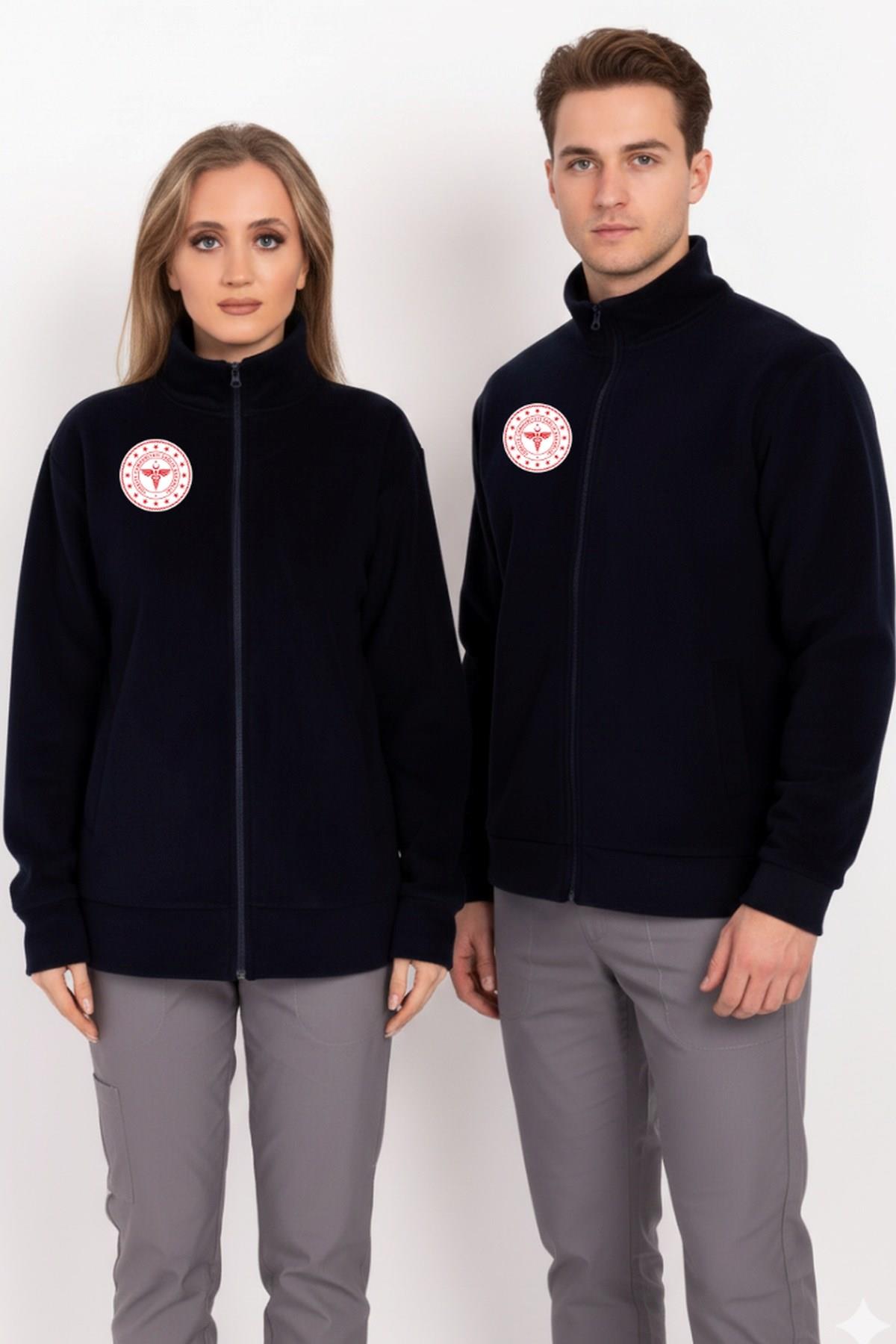 Unisex Lacivert Renk Sağlık Bakanlığı Logolu Fermuarlı Polar-Nur Medikal Giyim
