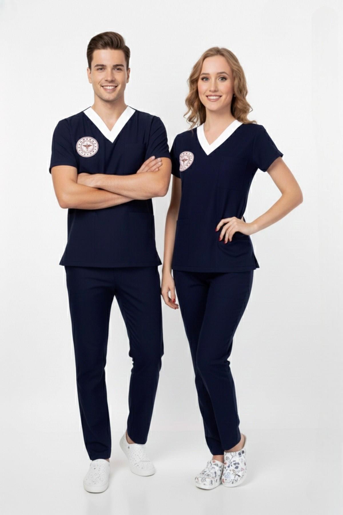 Unisex Lacivert Sorumlu Hemşire Scrubs Üniforma Takım Patriot Blue(Sağlık Bakanlığı Yeni Yön. Uygun)-Nur Medikal Giyim
