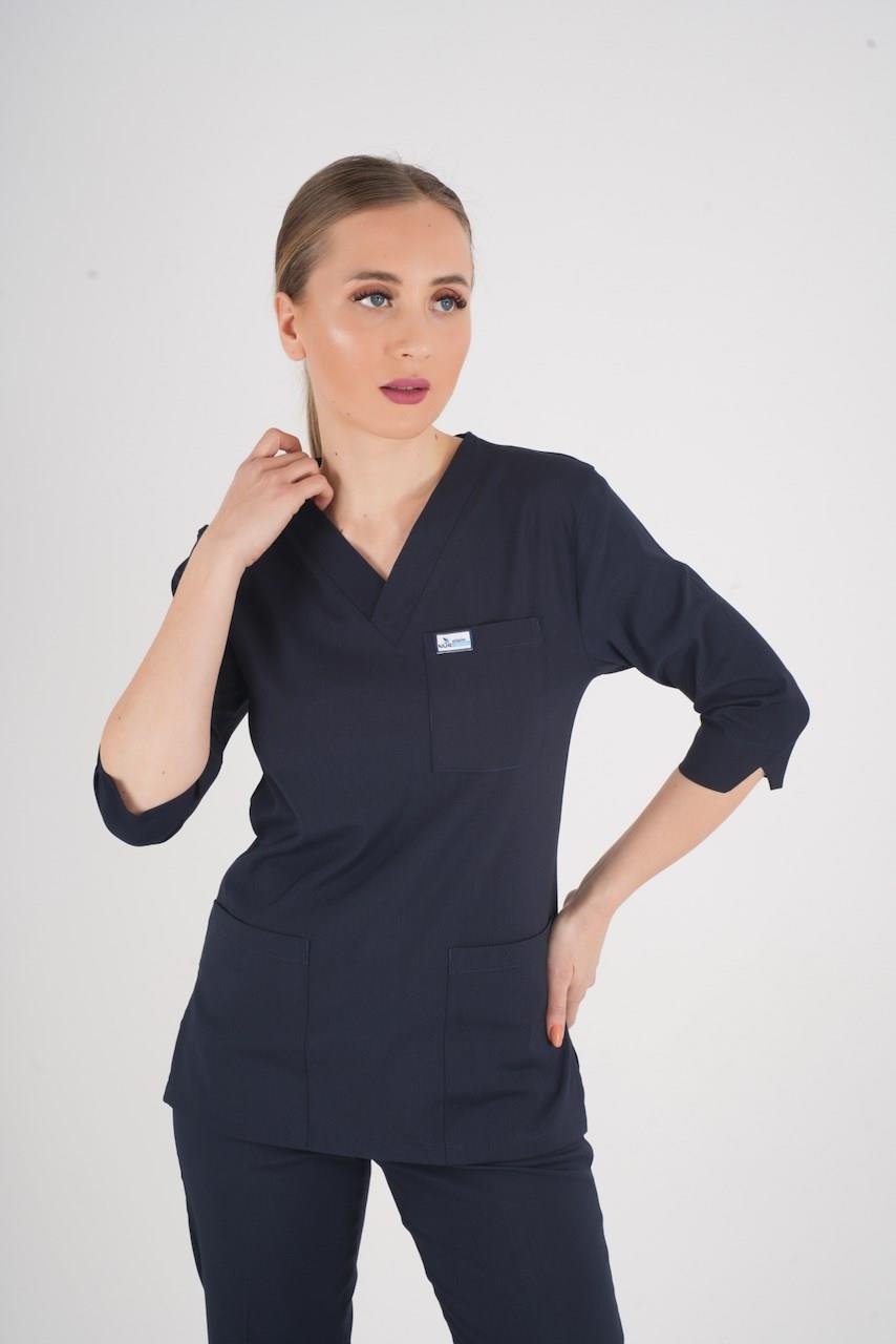 Unisex Lacivert Violet Model Scrubs Takım Doktor Hemşire Üniforması-Nur Medikal Giyim