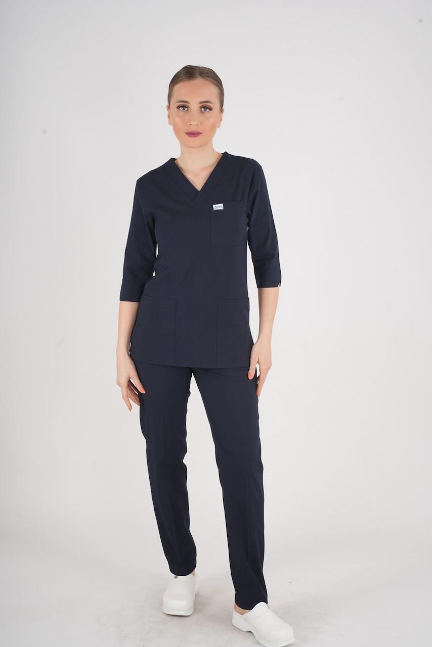 Unisex Lacivert Violet Model Scrubs Takım Doktor Hemşire Üniforması-Nur Medikal Giyim